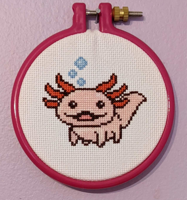 Photo of 'Lil Axolotl' finished cross stitch project