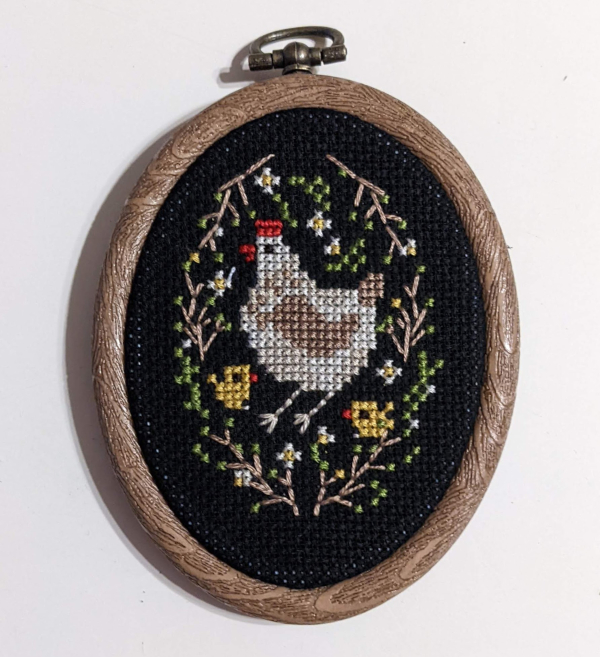 Photo of 'Bok Bok' finished cross stitch project