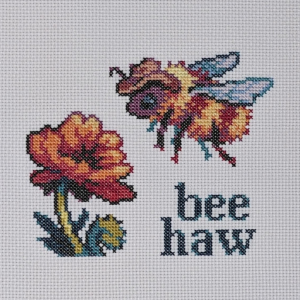 Photo of 'Bee Haw' finished cross stitch project