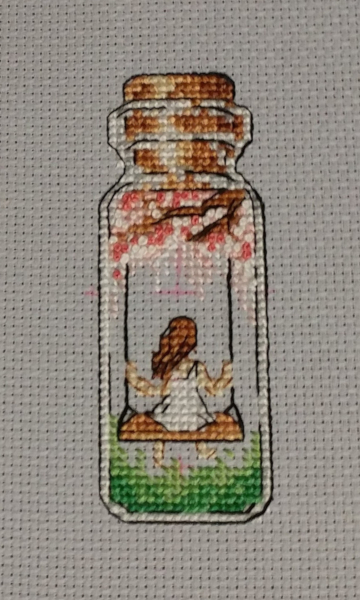 Photo of 'Swing in a Bottle' finished cross stitch project