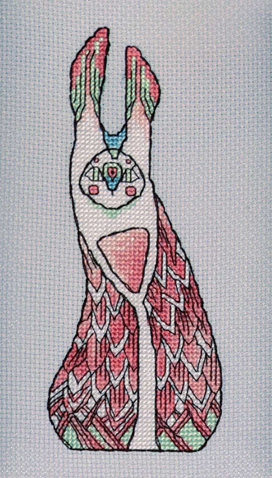 Photo of 'Tall Creature Friend' finished cross stitch project