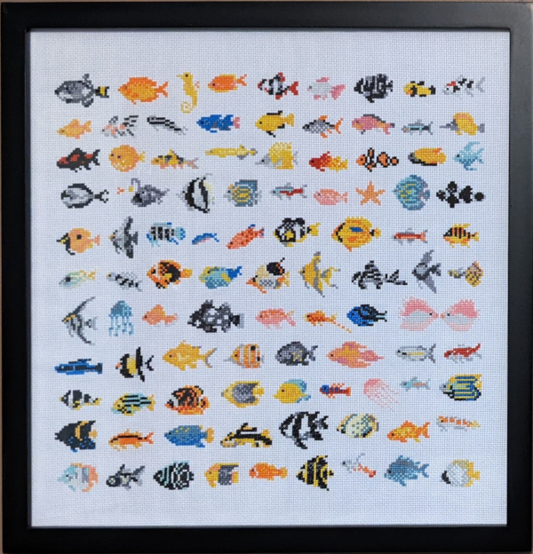 Photo of '99 Fishies' finished cross stitch project