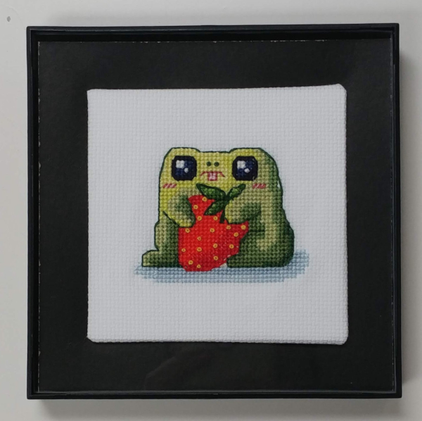 Photo of 'Strawberry Frog' finished cross stitch project