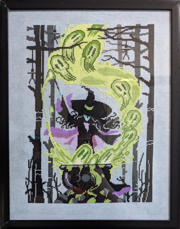 Photo of 'Cauldron Witch' finished cross stitch project